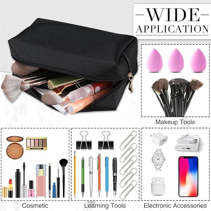 Sanwuta 9 Pcs Makeup Bags Bulk Bridesmaid Proposal Gifts Cosmetic Bags Preppy PU Leather Double Zipper Toiletry Pouch Portable Travel Organizer Case for Women Bachelorette Gift(Black)