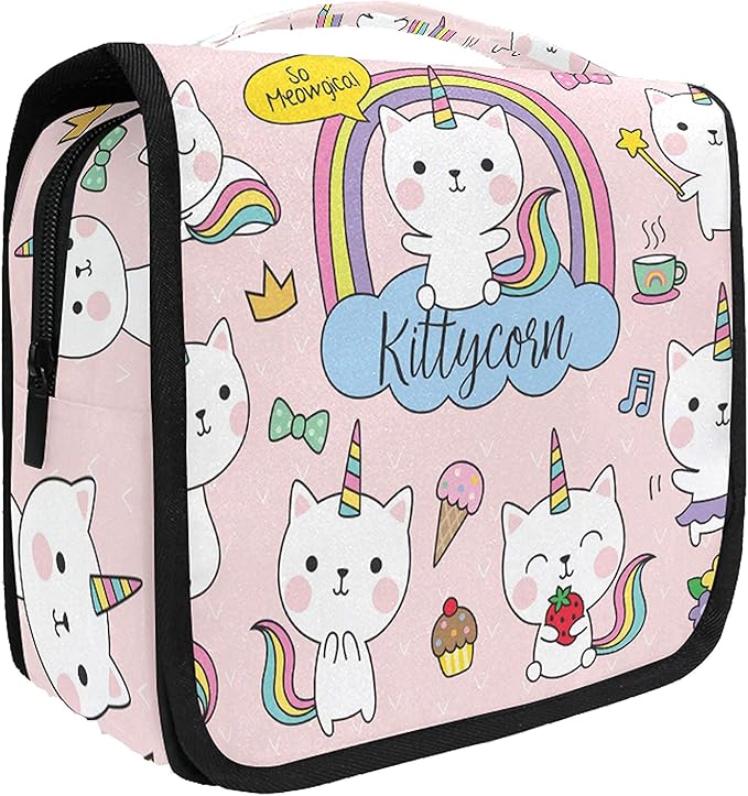 senya Hanging Travel Toiletry Bag Kit Makeup Case Cosmetics Organizer for Men Women unicorn cat