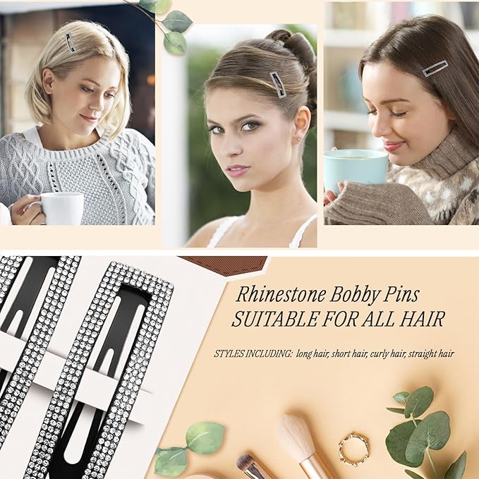 Kanprincess Rhinestone and Crystal Hair Clips 2-Pack, Sparkly Barrettes & Elegant Bling Accessories for Women & Girls(Set1)