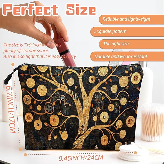 Scribesense Cosmetic Bags Travel Makeup Toilet Case Waterproof Pouch for Women Girls 6.7X9.45inches - Celestial - Inspired Ornamental Tree