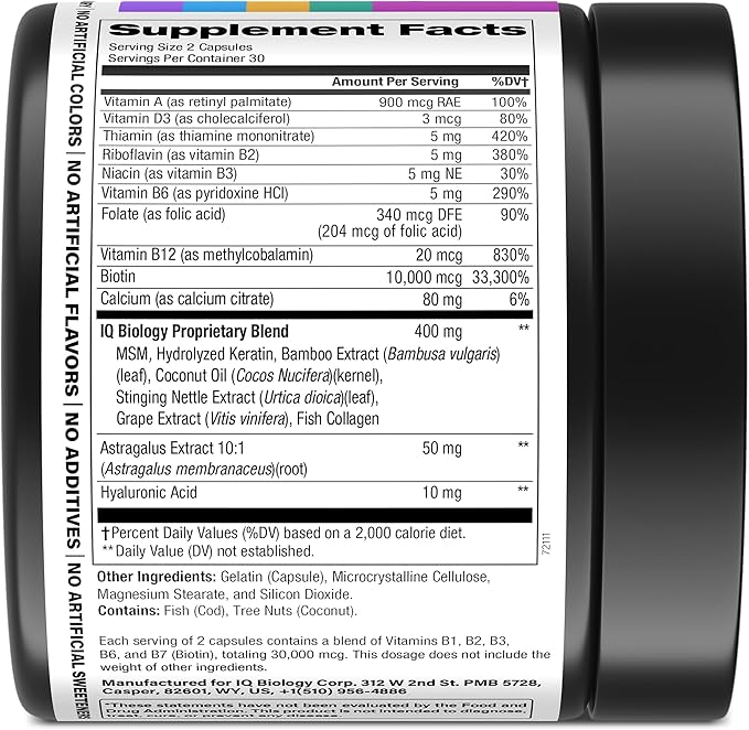 Biotin 10,000 mcg Supplement - Hair Growth Support for Women & Men - 60 pcs