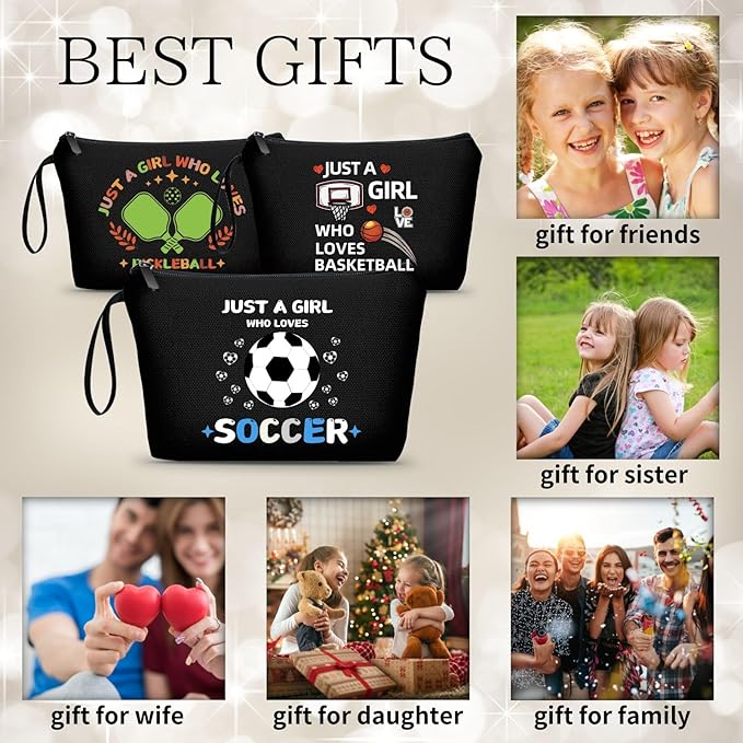 ARIOSEY Soccer Cosmetic Makeup Bag, Soccer Gifts for Girls, Travel Organizer, Multifunctional Cosmetic Bag, Black