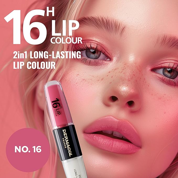 Dermacol 16-Hour Lip Color, Two-Phase Kissproof Lip Stain & Gloss, No.16