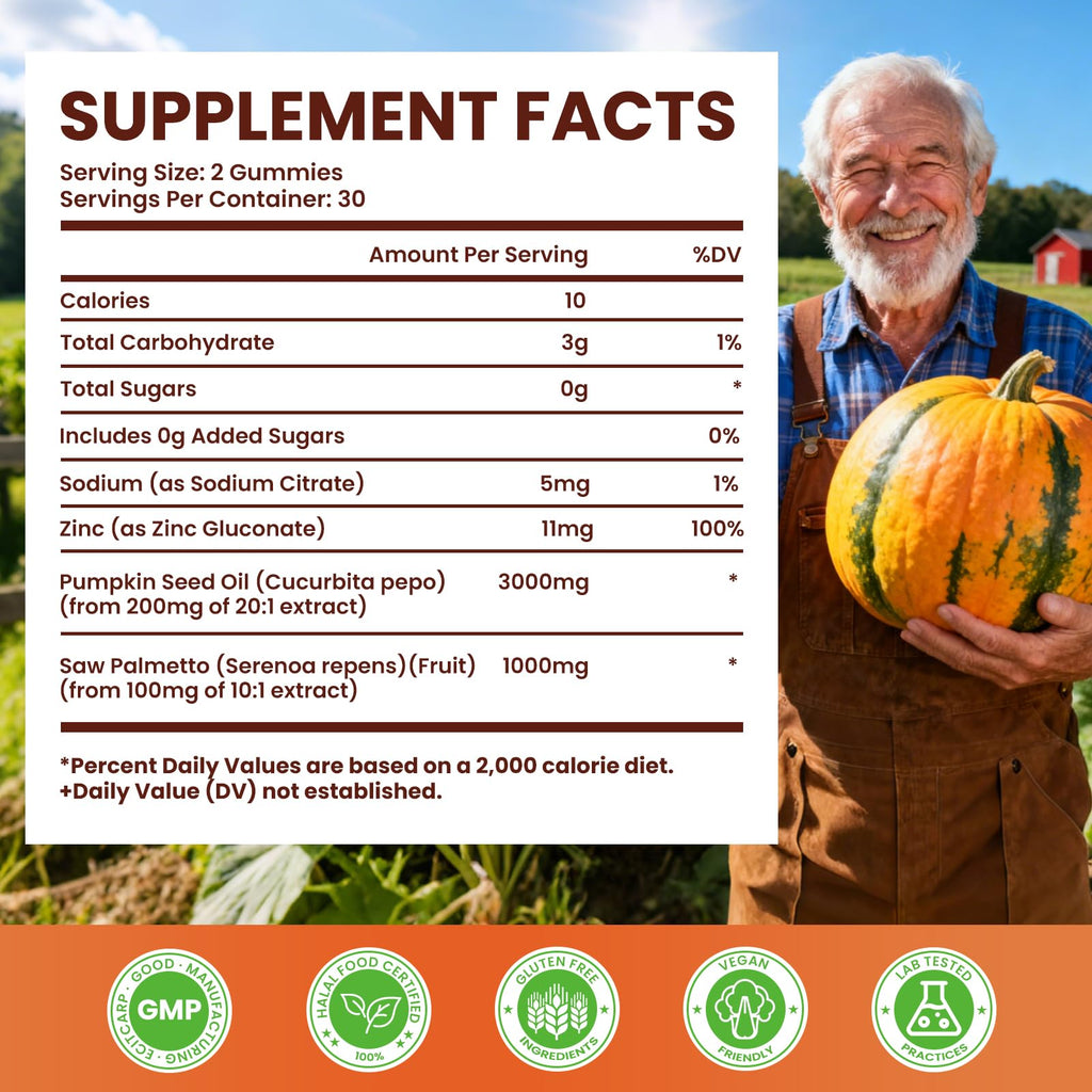 Jabsah Pumpkin Seed Oil with Saw Palmetto Gummies, Pumpkin Seed Oil Supplement for Hair Growth, Prostate Health, Bladder &Urinary Tract Support, High Pure Extract for Adults, Orange Flavor, 120 Count