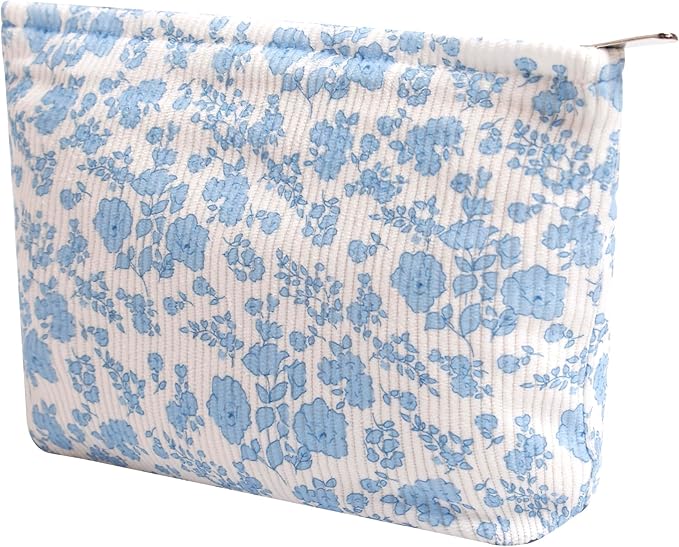 Gardsell Cosmetic Bags for Women - Corduroy Cosmetic Bag Aesthetic Women Handbags Purses Smile Dots Makeup Organizer Storage Makeup Bag Girls Case Bags (Flowers-Orchid)