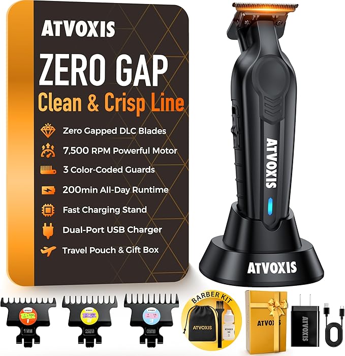 ATVOXIS Hair Trimmer for Men, Trimmers for Barbers, Zero Gapped T Liners Clippers, T Blade Trimmer, Line Up Shape Up Edgers Clippers for Men
