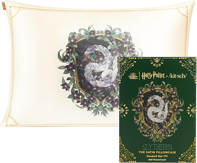 Kitsch & Harry Potter Satin Pillowcase W/Zipper - Size 19x26, Slytherin
