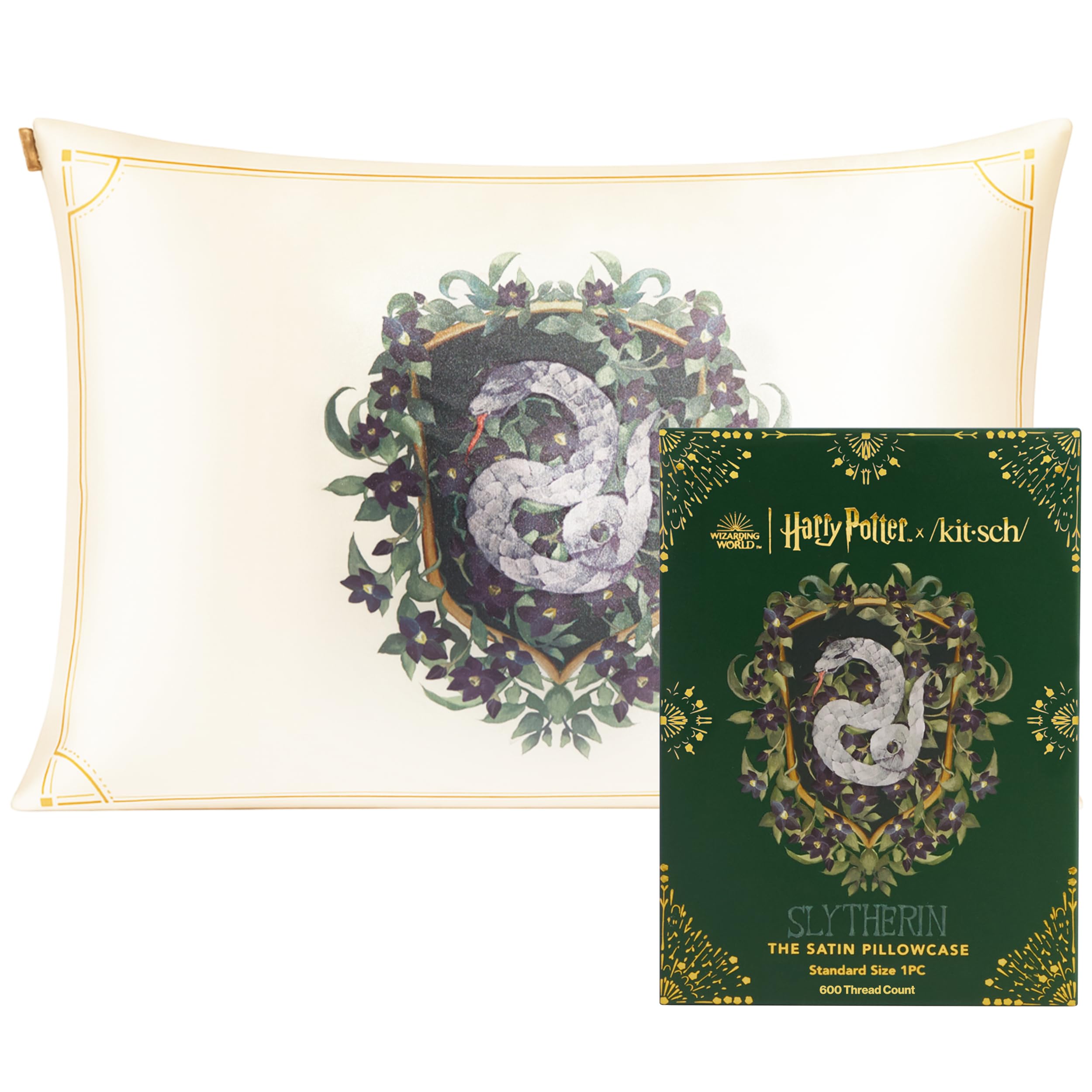Kitsch & Harry Potter Satin Pillowcase W/Zipper - Size 19x26, Slytherin