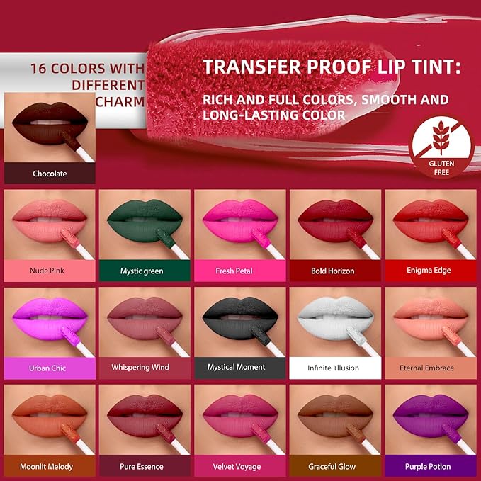 Brown Red Liquid Lipstick Matte Long Lasting Smudge-Proof, Non-Stick Cup, Transfer-Resistant Lip Color,Waterproof, Non-Transfer Formula (Graceful Glow)