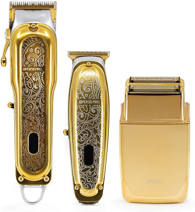 PRO Cordless Hair Clipper + Hair Trimmer for Mens and Barbers +Shaver with Sharp Blades, Cord/Cordless Electric Razor for Mens Gold