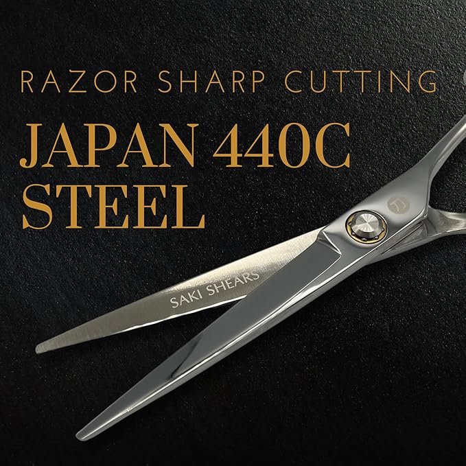 Hair Cutting Scissors for Professionals from Saki Shears - Cuts Wet and Dry Hair - Forged from Japanese 440C Stainless Steel - Sharp, Long Lasting Edge (Steel, 6 Inch Cutting, Right Hand)