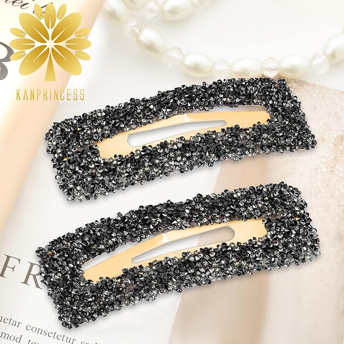 Kanprincess Rhinestone and Crystal Hair Clips 2-Pack, Sparkly Barrettes & Elegant Bling Accessories for Women & Girls(Set12)