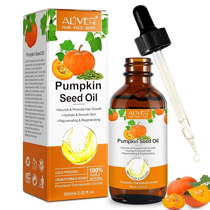 Pumpkin Seed Oil for Hair Growth, Pure Cold Pressed Pumpkin Seed Oil for Dry Damaged Hair Growth, Hydrating, Scalp Moisturizer, Nourishment - 60ML