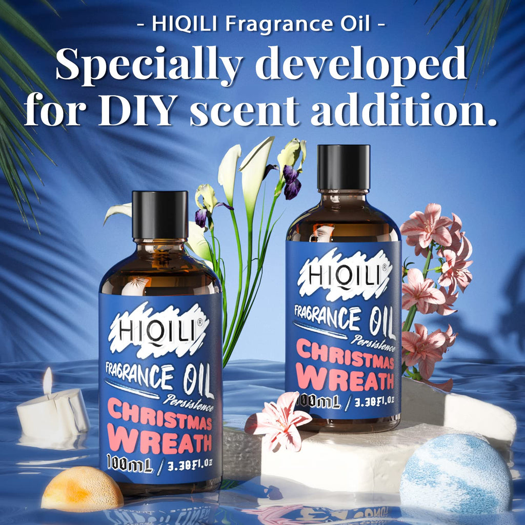 HIQILI Christmas Wreath Essential Oil 100ml - Pure Fragrance Oil for Diffuser, Aromatherapy, DIY Candle Soap Perfume Lotion Making, 3.38 Fl Oz