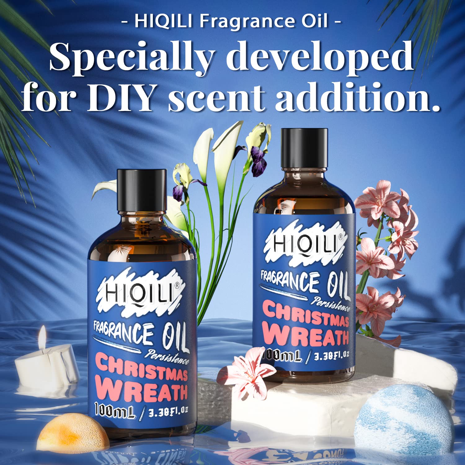 HIQILI Christmas Wreath Essential Oil 100ml - Pure Fragrance Oil for Diffuser, Aromatherapy, DIY Candle Soap Perfume Lotion Making, 3.38 Fl Oz