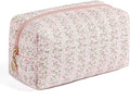 HHQQWZ Makeup Bag Travel Cosmetic Bag for Women Girls, Zipper Make Up Pouch, Floral Flowers Toiletry Organizer Makeup, Portable Storage Cosmetic Travel Cloth Bag (Pink)