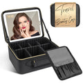 JUSRON Travel Makeup Bag With LED Mirror,Train Case with Light up Mirror, Portable Makeup Artist Organizer Bag with Adjustable Dividers, Makeup Brush Holder Storage(Black, Large)