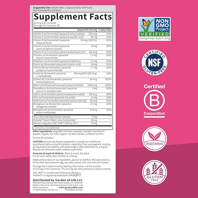 Garden of Life Dr. Formulated Multi+ Beauty Complex Capsule with Biotin, French Melon & Probiotics – Hair, Skin & Nails, Non-GMO, Gluten-Free, 30 Vegetarian Capsules