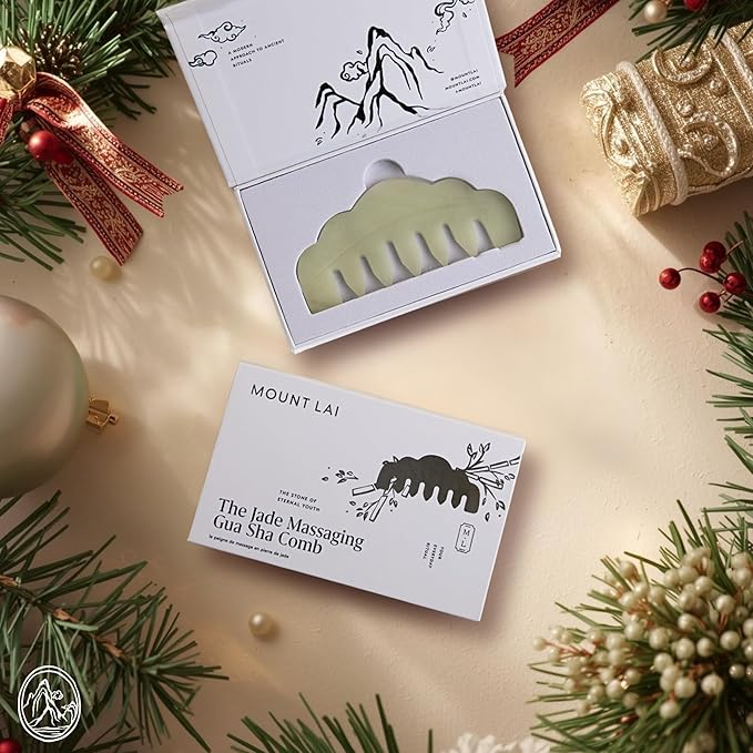 Mount Lai | Hand-Carved Natural Jade Massaging Gua Sha Comb | Gua Sha Jade Comb Scalp Massager and Gua Sha Scraping Tool | Balances and Cools Scalp, Promotes Relaxation and Blood Circulation