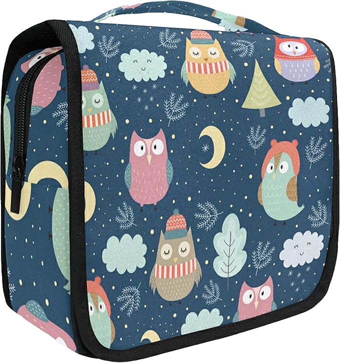 senya Hanging Travel Toiletry Bag Kit Makeup Case Cosmetics Organizer for Men Women (Owl Moon Cloud Night)