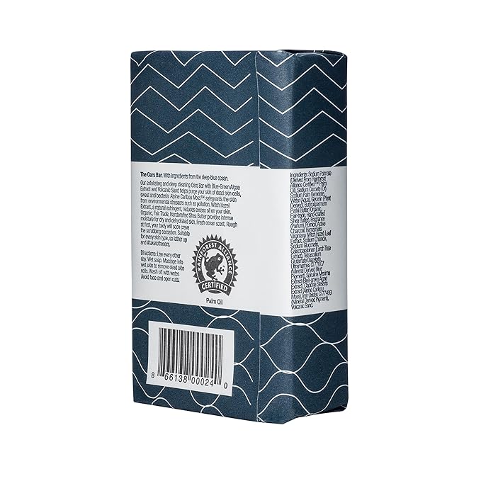 Oars + Alps Exfoliating & Moisturizing Bar Soap for Men, Deep Cleaning Soap, Clean Ingredients, All Skin Types, Blue Charcoal, 1pk