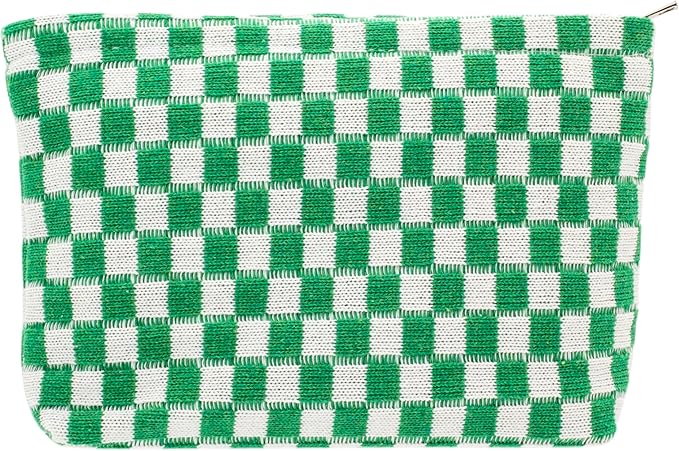 PAZIMIIK Checkered Makeup Bag for Purse, Small Flat Cosmetic Pouch,Green