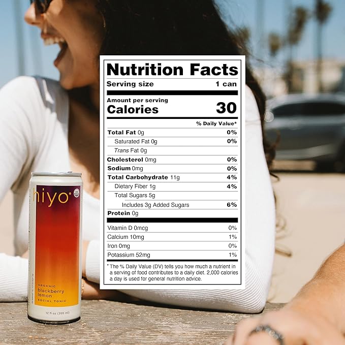 Hiyo Organic Social Tonic – Blackberry Lemon, 12 Pack - Non-Alcoholic Functional Seltzer, Flavored Sparkling Water Crafted with Organic Adaptogens, Nootropics & Botanicals