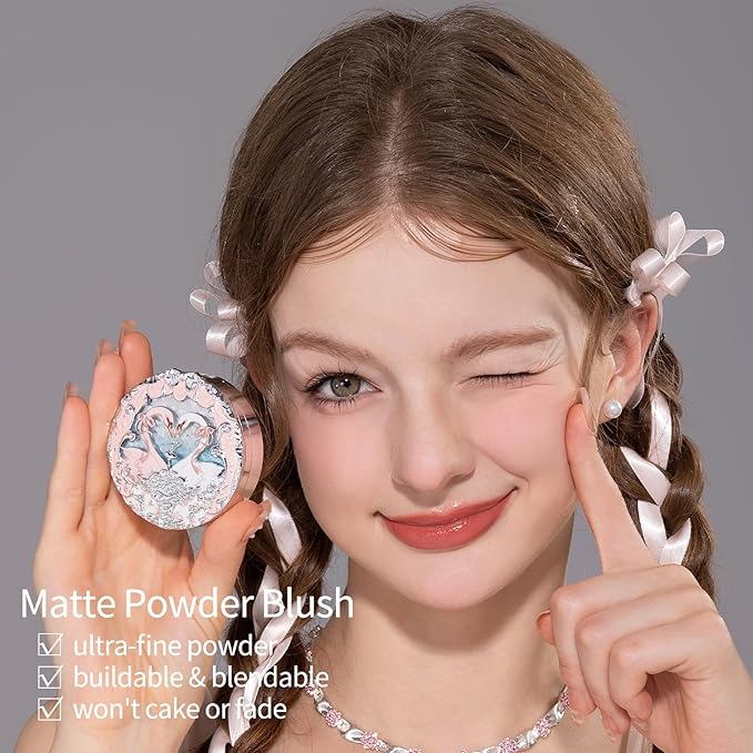 Flower Knows Swan Ballet Embossed Blush,Warm Peachy Pink Matte Powder Blush for Cheeks,Buildable & Blendable Face Makeup,Soft Long-Lasting Cute Make Up for Women & Girls,0.17 Oz(05 Dreamy Season)