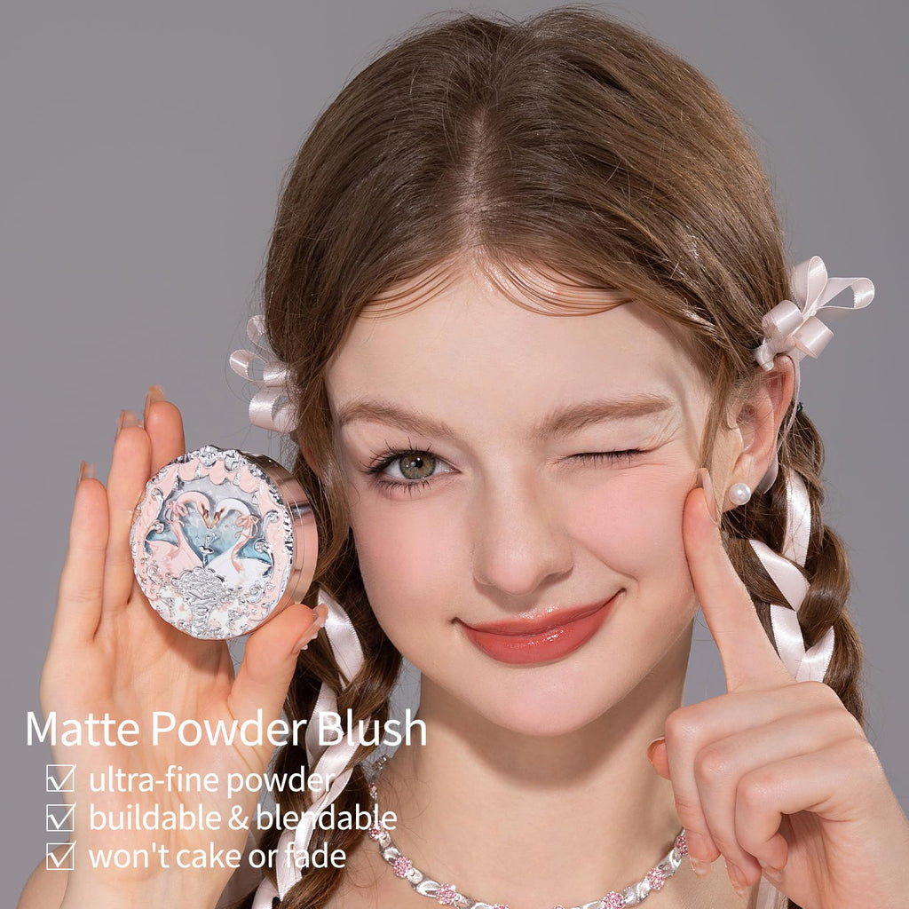 Flower Knows Swan Ballet Embossed Blush,Warm Peachy Pink Matte Powder Blush for Cheeks,Buildable & Blendable Face Makeup,Soft Long-Lasting Cute Make Up for Women & Girls,0.17 Oz(05 Dreamy Season)