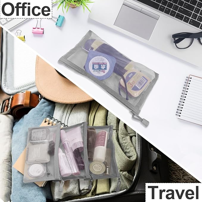 CarryEpic Mesh Bags with Zipper (6 Packs), Small Nylon Makeup Bag Cosmetic Pouches Travel Organizer Case for Purse Diaper Bag Home Organizing Gray