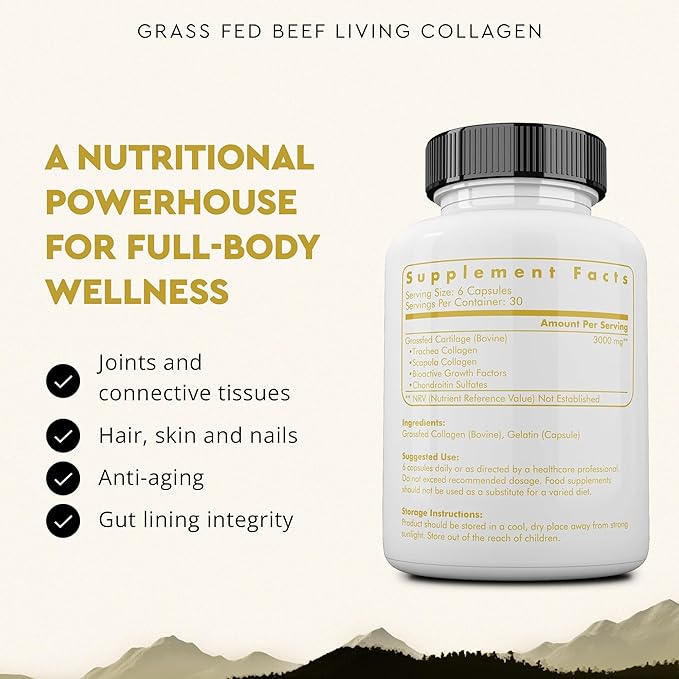 Ancestral Supplements Grass Fed Beef Living Collagen Capsules, 180 Ct