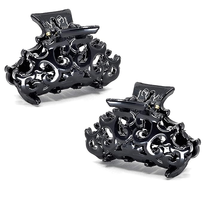 Camila Paris CP2391/2 French Hair Clip for Women, Set of 2 Small Black Antique, Girls Hair Claw Clips Jaw Fashion Durable Styling Hair Accessories for Women, Made in France
