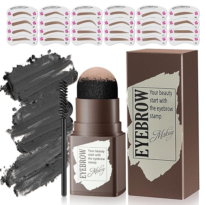 Eyebrow Stamp Eyebrow Stencil Kit Smudge-Proof Waterproof Dark Black