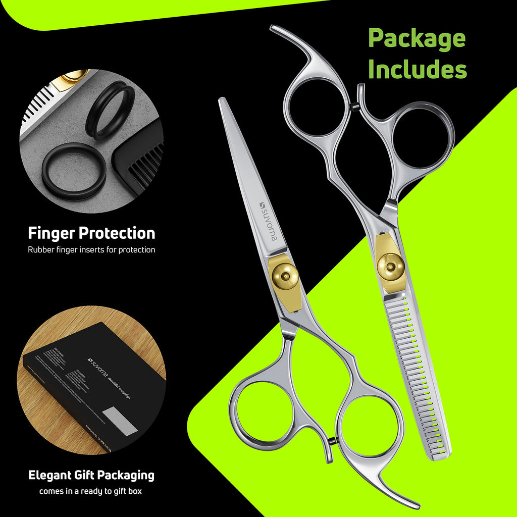 Suvorna Hair Cutting Scissors and Thinning Shears Set - Professional Hair Scissors Set - Barber Scissors and Accessories - Made with 420C Japanese Stainless Steel and Extremely Razor Sharp Edge.