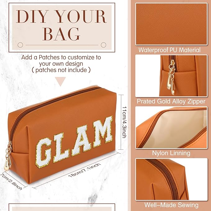 Sanwuta 9 Pcs Makeup Bags Bulk Bridesmaid Proposal Gifts Cosmetic Bags Preppy PU Leather Double Zipper Toiletry Pouch Portable Travel Organizer Case for Women Bachelorette Gift(Brown Series)