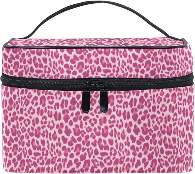 MNSRUU Makeup Bag, Pink Leopard Travel Makeup Organizer Bag Cosmetic Cases Toiletry Bags for Girl Women Ladies