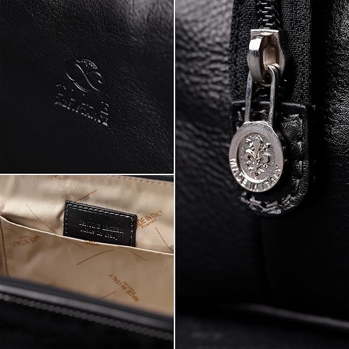 Time Resistance Leather Toiletry Bag - Italian Cosmetic Case Dopp Kit (Black)