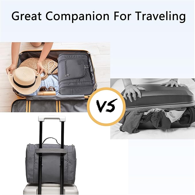 Hanging Travel Toiletry Bag for Men and Women with Metal Swivel Hook, Large Travel Makeup Organizer for Full Sized Cosmetics and Toiletries, Water-Resistant Bathroom Toiletry Bags, Grey