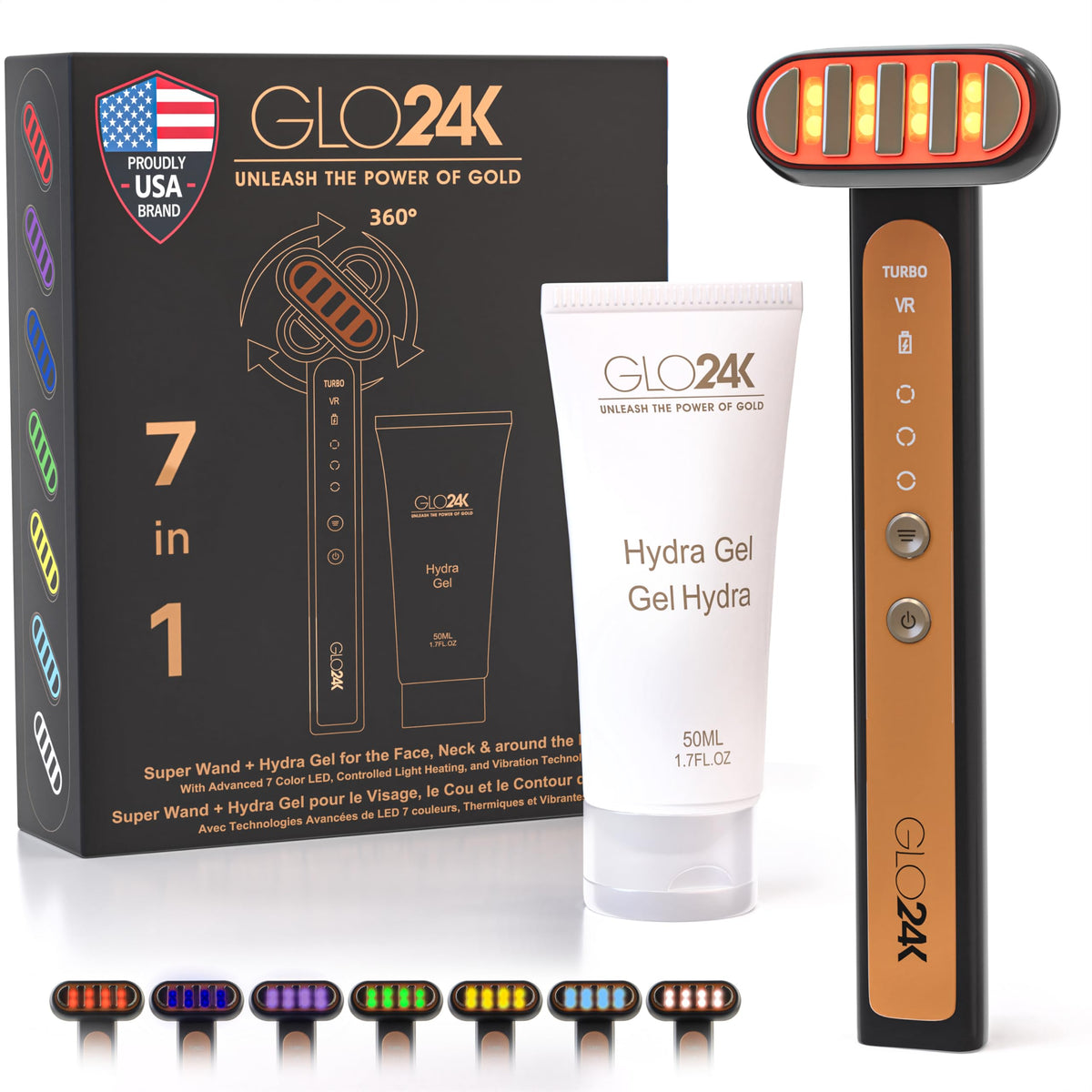 GLO24K 3-in-1 Red Light Massager for Face & Neck