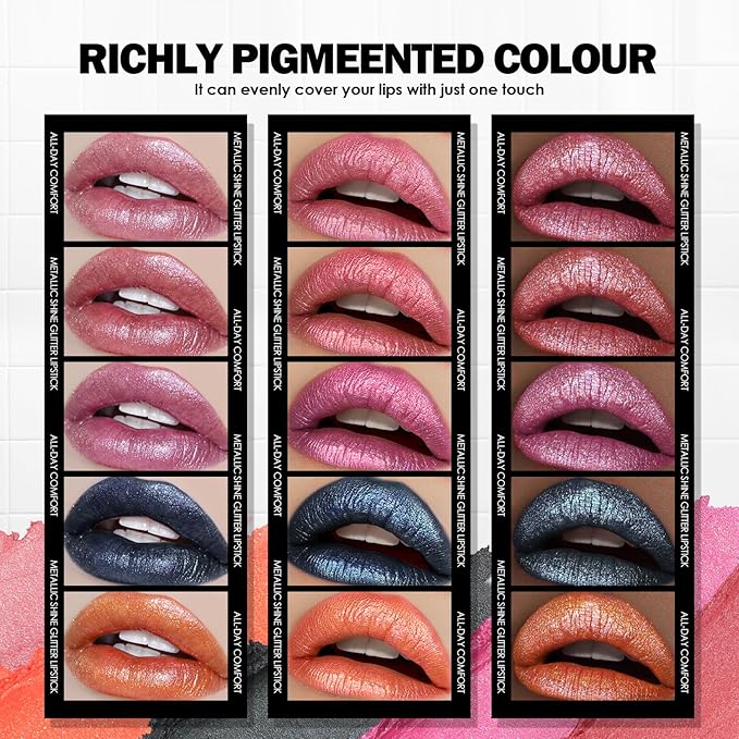 Anglicolor Glitter Metallic Pink Lipstick,High Impact Lipcolor,Lightweight Hydrating Formula Smooth and Non-Sticky,Peach Lipstick For Women,Full-Coverage Lip Makeup (02 PINK GEMSTONE, 4g)