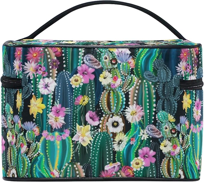 MNSRUU Makeup Bag, Watercolor Cactus Travel Makeup Organizer Bag Cosmetic Cases Toiletry Bags for Girl Women Ladies