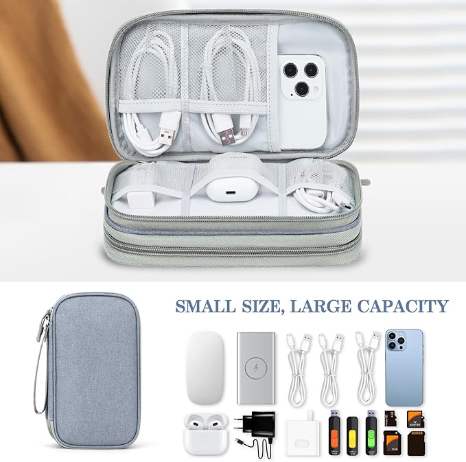 FYY Electronic Organizer, Travel Tech Pouch Bag, Medium, Light Grey