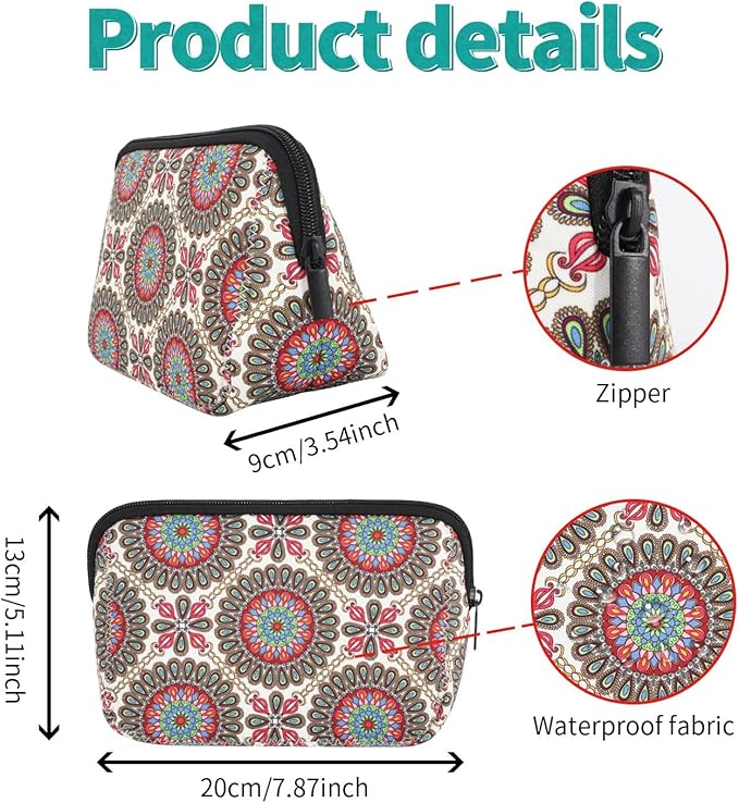 AJLTPA Waterproof Neoprene Cosmetic Bag, Mandala Floral