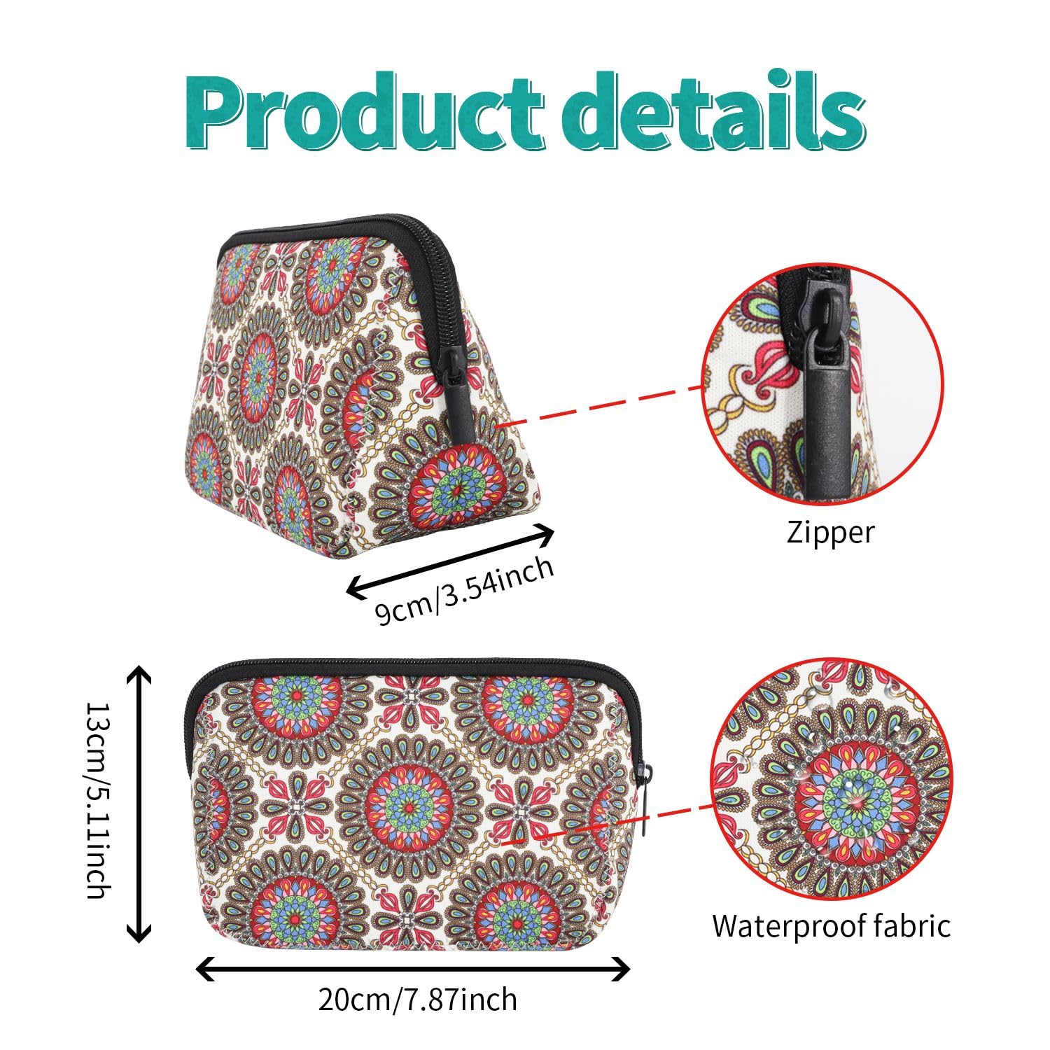 AJLTPA Waterproof Neoprene Cosmetic Bag, Mandala Floral