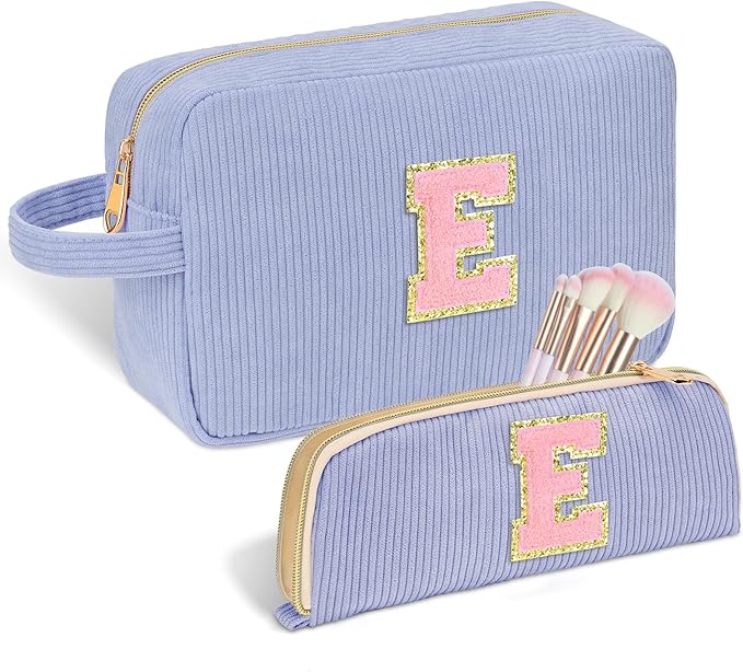 Sernaxi Personalized Initial Makeup Bag Trendy Stuff Corduroy Cosmetic Bag Travel Toiletry Bag, Valentine’s Day Gift Makeup Organizer Case & Makeup Pouch for Women Teen Girls Mom Girlfriend Wife