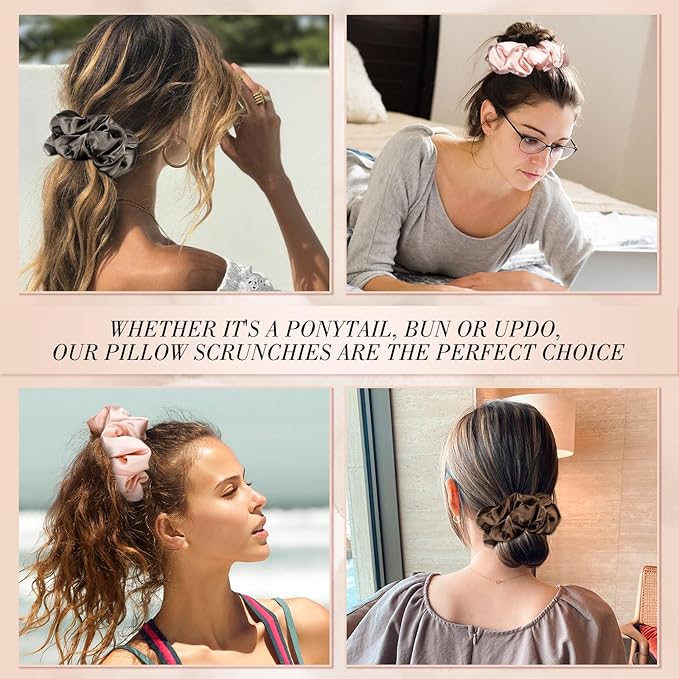 3 Pack Sleepy Hair Tie for Women Girls, Large Pillow Satin Scrunchies