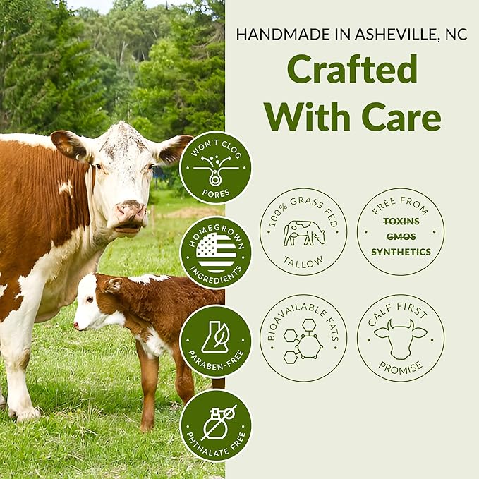 Wild Gold Tallow 100% Grass Fed Tallow Balm with Colostrum & Emu Oil - Handmade Whipped Beef Tallow for Face and Body, Sensitive Skin Tallow Moisturizer made with True First Colostrum, (Unscented)