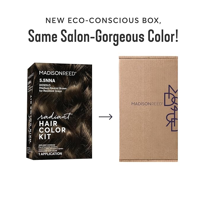 Madison Reed Radiant Hair Color Kit - 100% Gray Coverage for Resistant Grays, 5.5NNN Dark Brown with Warm Golden Tones (Modena Brown) | PPD-Free & Ammonia-Free, 1 Pack
