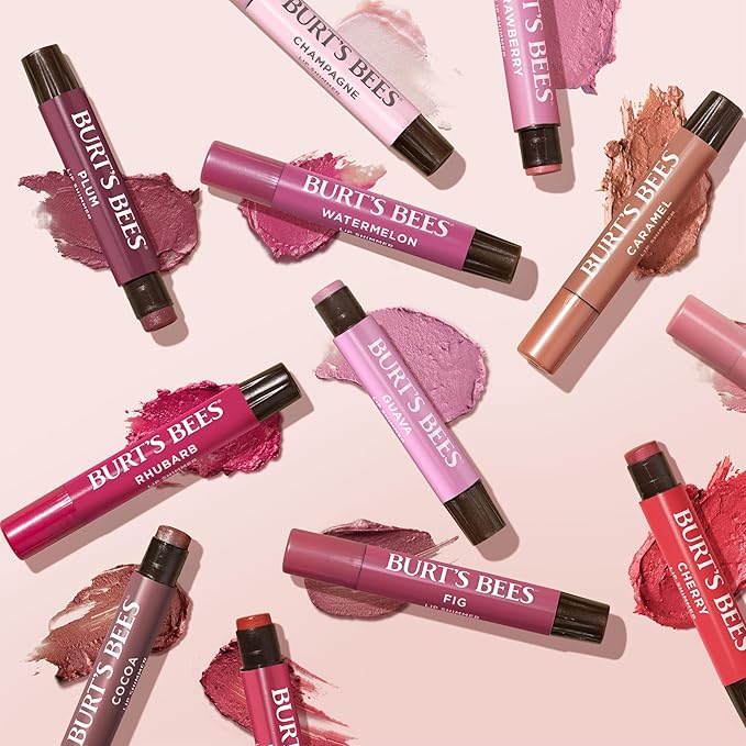 Burt's Bees Shimmer Lip Tint Set, Mothers Day Gifts, Tinted Lip Balm Stick, Moisturizing for All Day Hydration with Natural Origin Glowy Pigmented Finish & Buildable Color, Fig (4-Pack)
