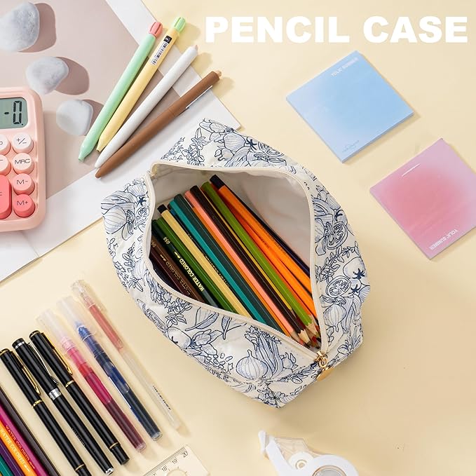 UUYUUY Makeup Bag Travel Toiletry Bag for Women, Small Cosmetic Bags Cute Quilted Cotton Makeup Pouch for Purse Emergency Bag Pencil Case Accessory Bag, Light Cyan